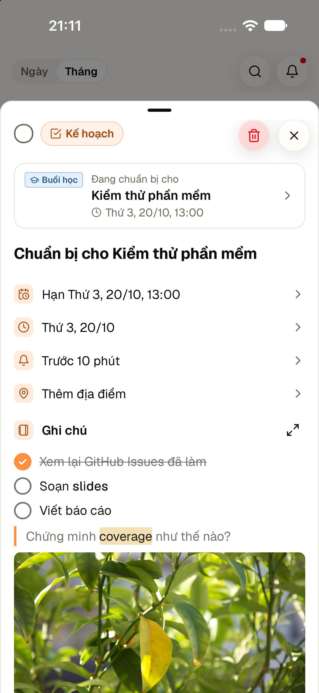 Bảng chi tiết buổi Chuẩn bị cho Kiểm thử phần mềm